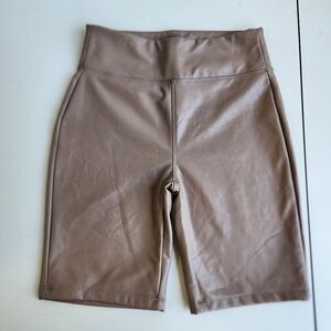 BBJ LOS ANGELES Women's Beige Tan Stretch Vegan Leather Pull On Bike Shorts S
